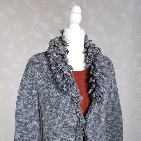 Nine West Cozy Wool Blend Loop Knit Hook Front Longline Cardigan Marled Gray Med - Picture 8 of 16